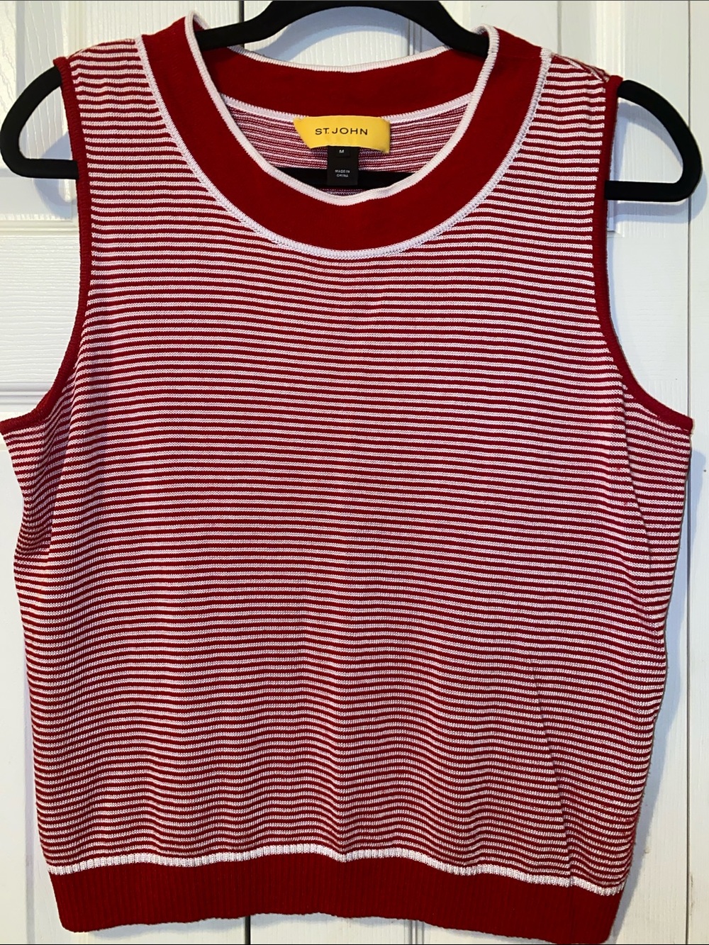 St. John Red & White Striped Sleeveless Knit Wool Blend Tank